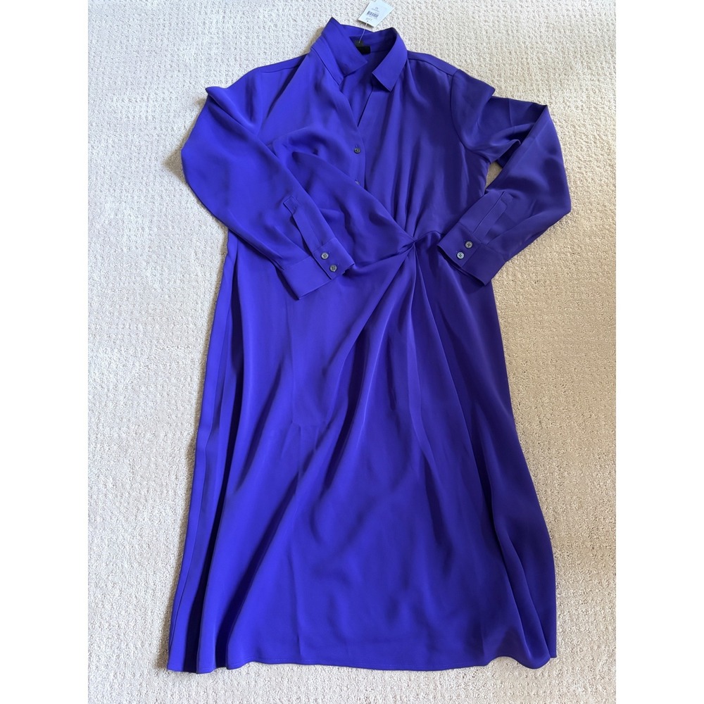 J.Jill Wearever Shirt Dress Office M Purple NWT Twist Front Midi Long‎ Sleeve